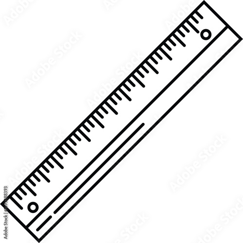 Simple line drawing of a measuring ruler with measurement markings and holes vector
