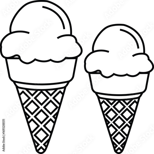 Two delicious ice cream cones simple outline icons for summer treats and desserts vector