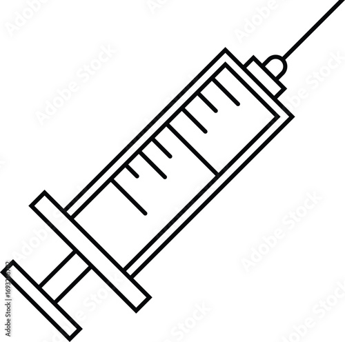 Simple line art syringe icon for medical healthcare pharmaceutical industry and research vector