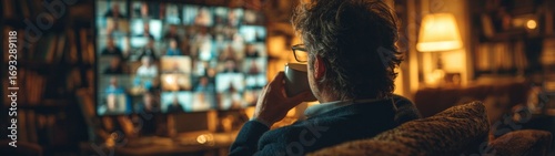 Wallpaper Mural The art of telework: navigating remote creativity. Rich texture. Teleworking connection: remote worker in navy jacket with advanced tech setup. Upscale style. Majestic beauty. Torontodigital.ca