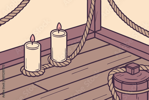 Cozy interior design with lit candles and rustic decor creating a warm inviting atmosphere