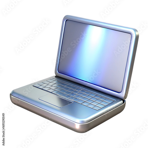 Photo realistic 3d icon of a sleek silver laptop computer device
