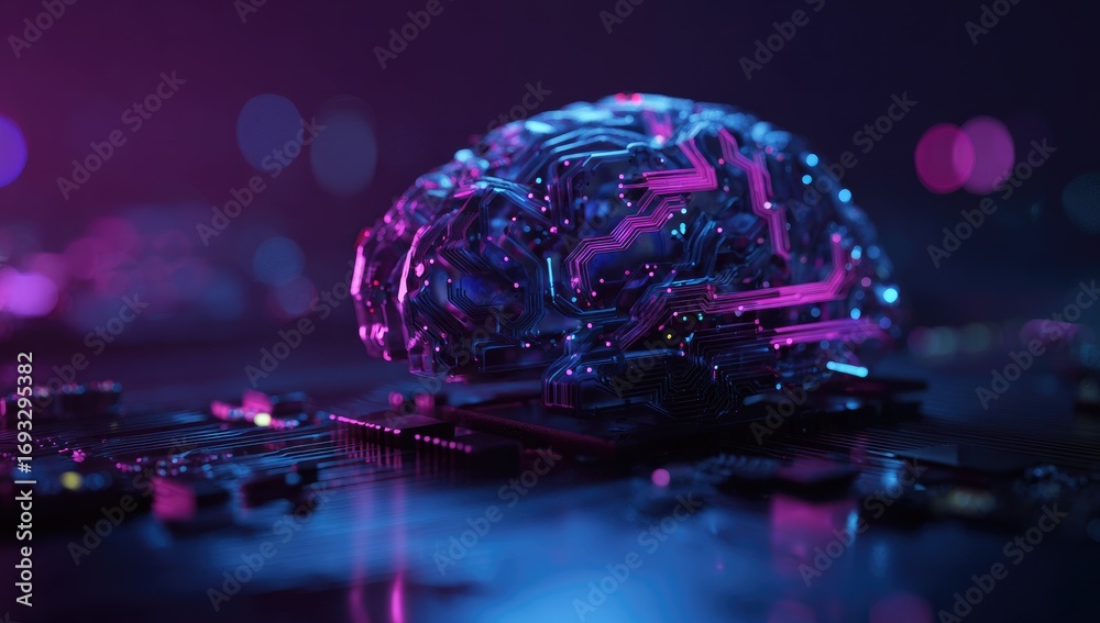 Obraz premium A futuristic brain on a circuit board