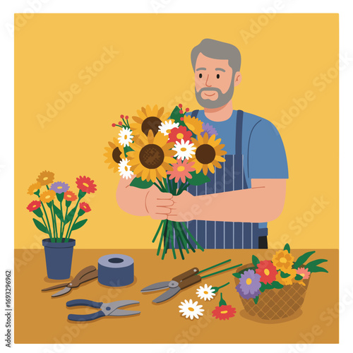 Florist holds bouquet