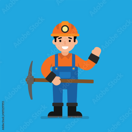 Cheerful miner poses