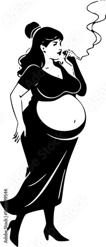 Monochrome black and white illustration of a fat woman smoking high resolution vector art graphic design stock image female figure smoking cigarette vintage retro style minimalist artwork woman smokin