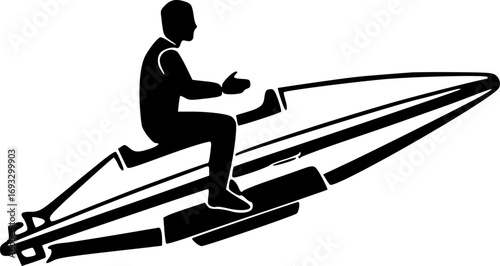 Riding Starship274 Monochrome Space Illustration Sci-Fi Cosmic Adventure Futuristic Vector Art Black and White Design