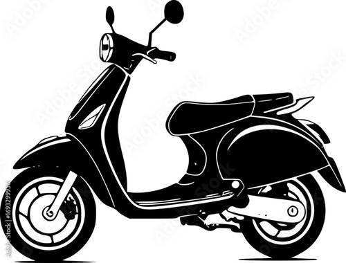 Monochrome scooter matic446 illustration black and white vintage classic vehicle transportation art design retro style moped icon graphic