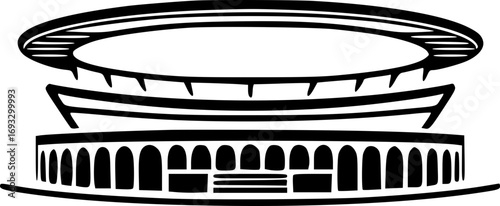 Monochrome black and white stadium203 illustration modern minimalist sports architecture design