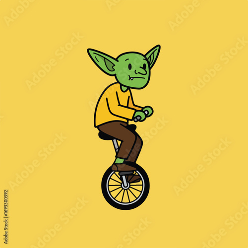 Green elf riding unicycle