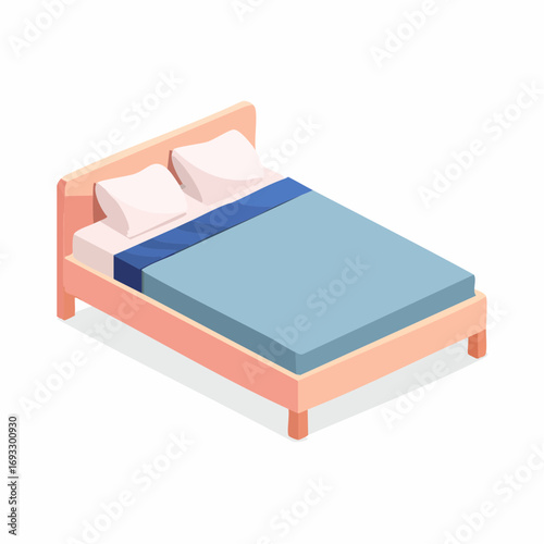 Isometric Style Detail Bed with Pillow and Blanket Furniture Illustration