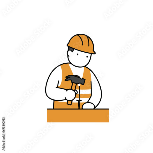 Worker nailing wood