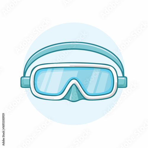 Cartoon Style Aqua Blue Diving Mask Protection Equipment Illustration