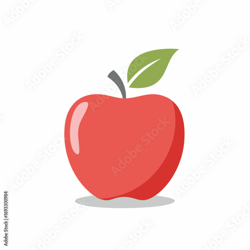 Flat Style Red Apple Illustration with Stem and Leaf Icon