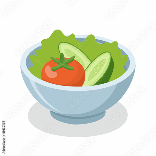 Simple Flat Design Bowl of Fresh Salad with Tomato and Cucumber