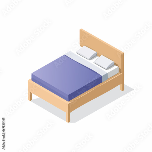 Isometric Modern Wooden Bed Detailed Illustration Design Object