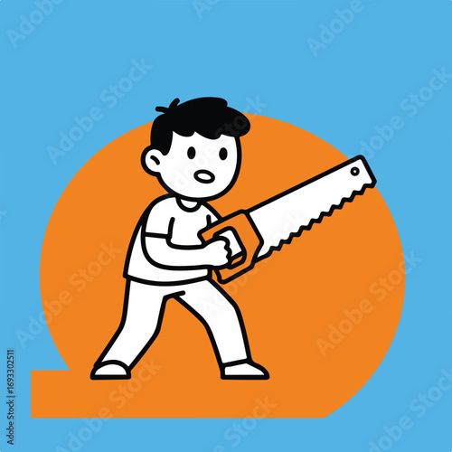 Sawing wood with kid