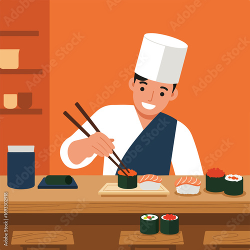 Sushi chef in action