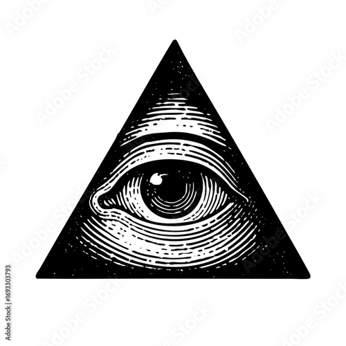 All Seeing Eye Symbol Engraving Vector Illustration