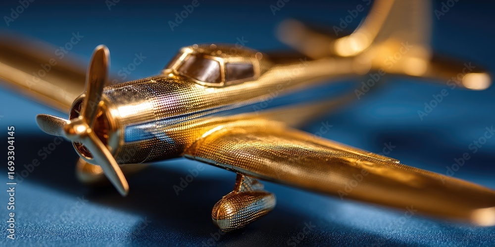 Obraz premium Golden airplane model close-up