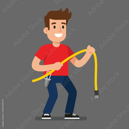 Man holds a yellow cable