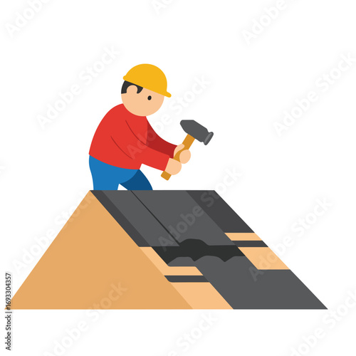 Roofer hammering roof