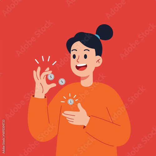 Savings Joy Smiling woman with coins