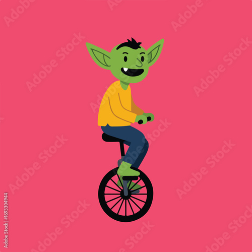 Green goblin rides a unicycle