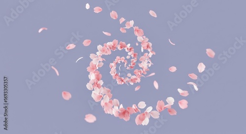 Delicate Pink Petals Spiraling on Light Purple Background