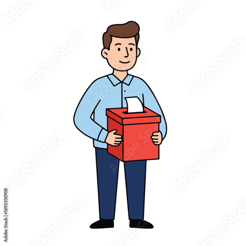 Voting Man Young man holds vote box
