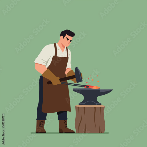 Smith shaping red-hot metal