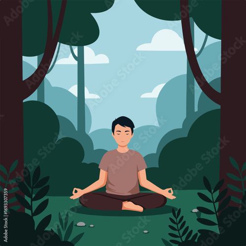 Meditating Man in the Woods