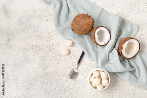 Coconuts and bowl with whit...