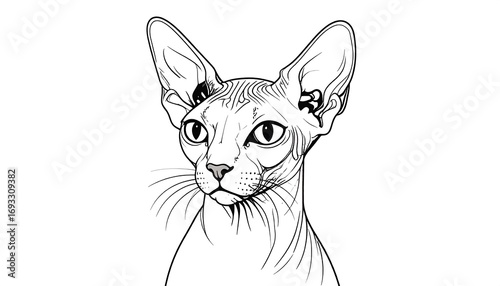Sphynx cat portrait line art