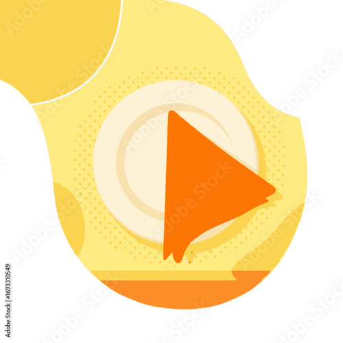 vector illustration of a media player play button icon in a yellow circle for a Thanksgiving recipe video or holiday movie concept.