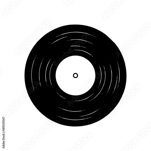 Monocolor vector silhouette of a vinyl record, minimal vector