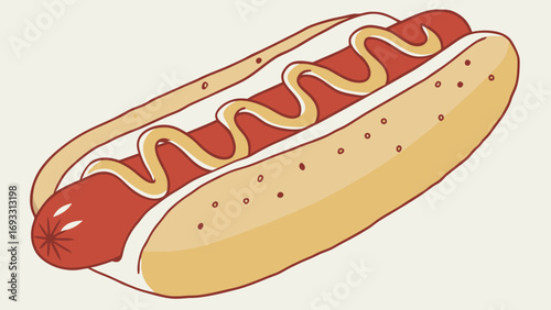 Hot dog with mustard cartoon illustration food fast food menu restaurant design graphic illustration vector drawing art clipart cute tasty delicious yummy appetizing hunger mea.