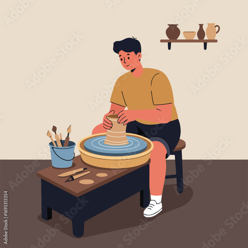 Potter at work on wheel