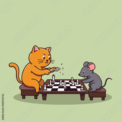 Cat and mouse play chess