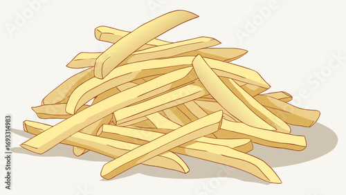 Pile of Golden French Fries Delicious Fast Food Illustration Crispy Potato Sticks Menu Design Food Clipart.