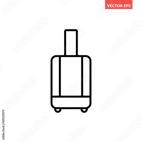 Black single luggage line icon, simple travel baggage flat design pictogram vector for app ads web button ui interface elements isolated on white background