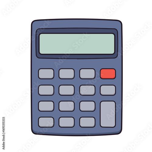 Blue calculator with a red button