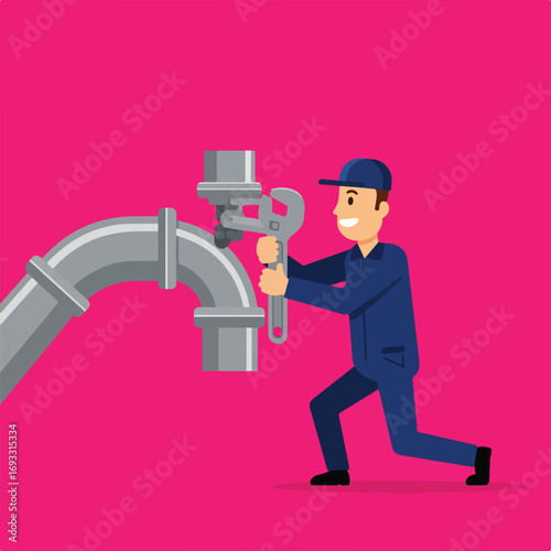 Plumber fixes pipe
