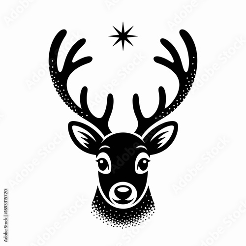 Fotografie Cute Reindeer Icon – Christmas Deer Head Silhouette Vector Illustration