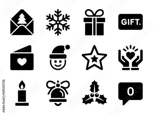 Holiday Gift Icon Set – Celebration Present, Star, Candle, Snowflake, and Love Symbol Vectors