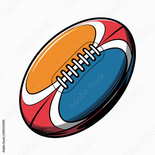 A vibrant and appealing rugby ball illustration featuring bright colors and a dynamic design, perfect for sports-related artwork and promotional materials.