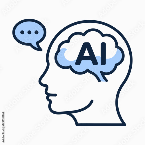 An illustration depicting an AI concept, featuring a stylized brain graphic with a thought bubble. This image reflects the connection between technology and human cognition.
