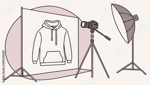 Studio Photography Setup with Hoodie Camera Lighting and Backdrop.