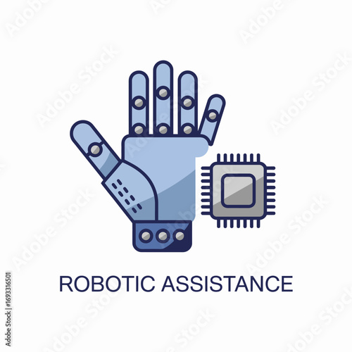An illustration of a robotic hand paired with a microchip highlights the intersection of technology and human capability, showcasing innovative solutions for future assistance.