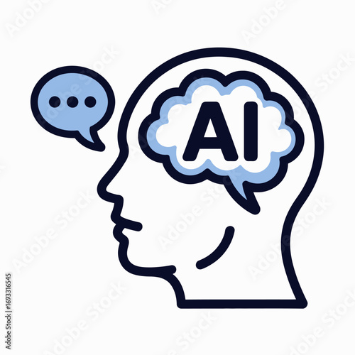 A stylized representation of an AI concept featuring a brain graphic and a thought bubble. This image visually represents the fusion of artificial intelligence with human thought.